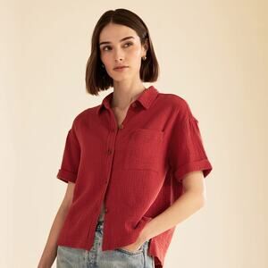 PENDLETON WOMEN'S BUTTON-UP COTTON GAUZE SHIRT RED SIZE XL
